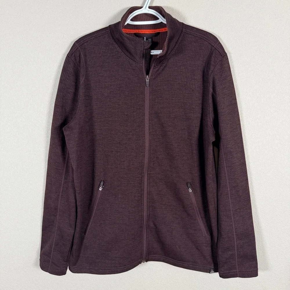 Prana Gavin Jacket Full Zip Fleece‎ Waffle Knit Mens L Brown Mock Neck Hiking